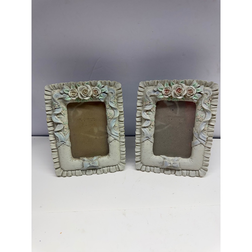 Vintage Style Floral Resin Picture Frames Set of 2 Cottagecore Roses Ruffles